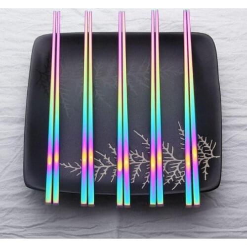 304Stainless Steel Chopsticks Gold-Plated Magic Color Black Square Non-Slip Chopsticks Set Hotel Restaurant Chopsticks Tableware