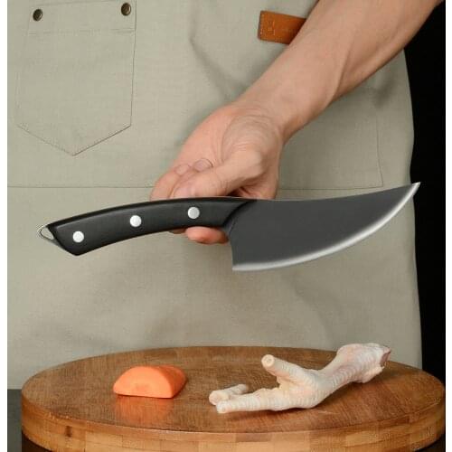 QING Boning Knives 5 Inch Serbian Knife Cleaver Handmade Forged Kitchen Knife Full Tang Butcher Knives Outdoor Belt Clip Sheath