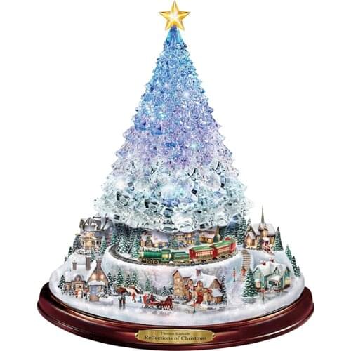 20x30CM Christmas Tree Rotating Sculpture Train Paste Waterproof Wall Crystal Decal Window Removable Sticker Home Decorations