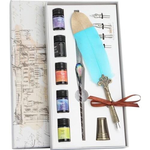 Glass pen ink star dipped fountain pen crystal fountain pen feather set student manual gradient color net red color ink pen