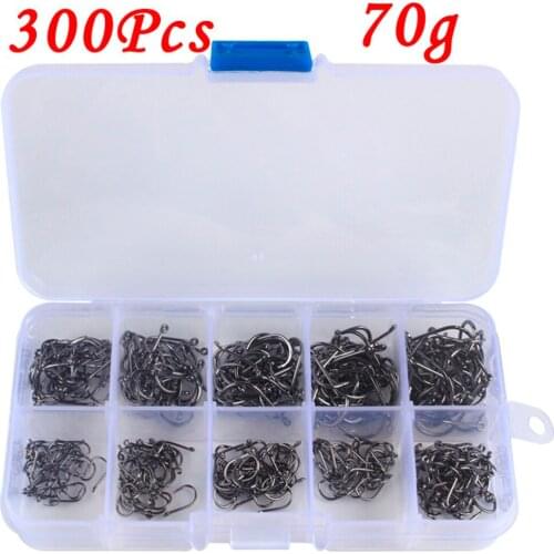 300pcs Carbon Steel Fish Hooks 10 Sizes Silver Fishing Sharpened Hook with Box Fishhooks for Fishing Lovers