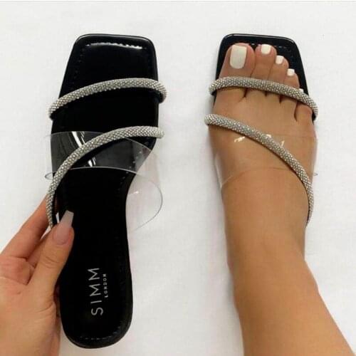 Womens Sandals New Fashion Sexy Transparent Bling Party Shoes for Ladies Color Diamond Flat Bottom Female Beach Slippers