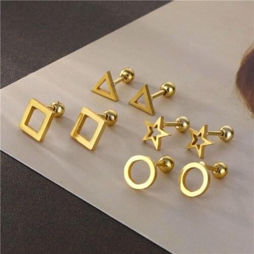 Simple Triangle Star Geometric Earrings For Women Gold Color Titanium Steel Charms Stud Earrings Statement Jewelry Piercing Ear