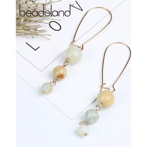 Beadsland Drop Earrings With 3 Natural Stone Ball Fashion Design For Women Girl Gift 38691