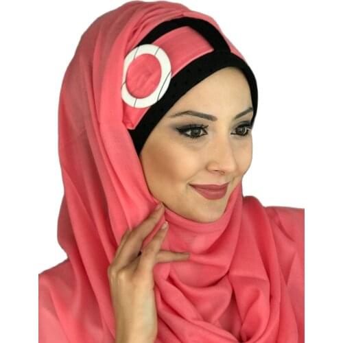 New Fashion 2021 Islamic Headscarf Turban Womans Hat Spring Summer Scarf Bone Pomegranate Color Buckle Belt Ready Shawl