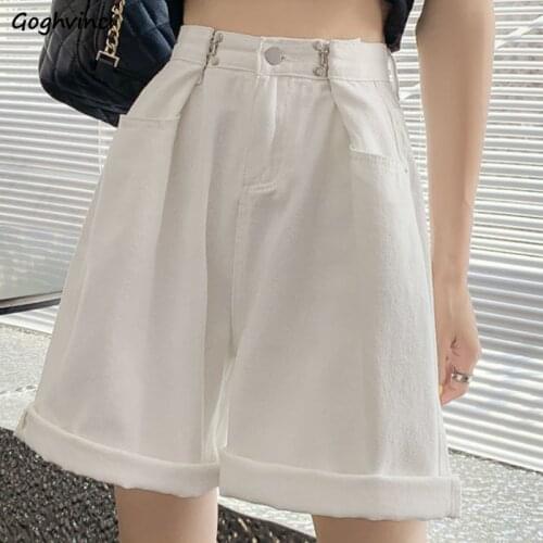 Loose Denim Shorts Women Straight Zipper Fly Solid Simple Streetwear High Waist All-match Korean Style Leisure Retro Trendy Chic