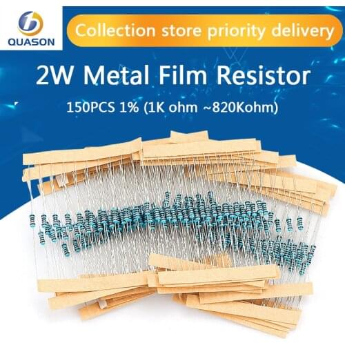 Total 150pcs 1% 2W Metal Film Resistor Assorted Kit 30Values*5pcs=300pcs (1K ohm ~820Kohm)
