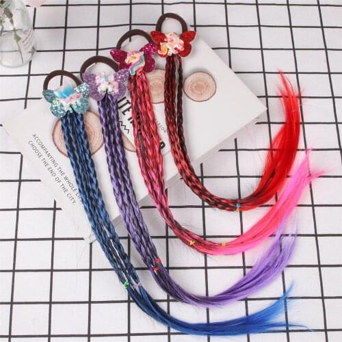 XIMA 1PC Unicorn Hair Bows for Girls Butterfly Hair Ties with Long Wig Hairbands Headbands Princess Party Kids Hair Accessories
