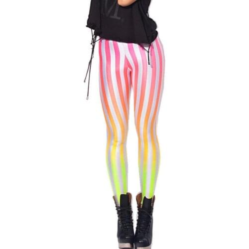 DOUBCHOW Womens Gradie Striped 3D Print Leggings Pants 2018 Maiden Girls Spandex Shiny Stretchy Leggings Costume Skinny Footless