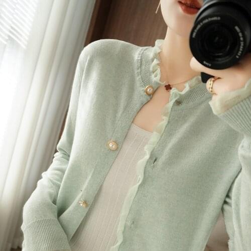 ATTYYWS Brand 2021 spring and autumn new round neck cashmere knitted cardigan 100% wool sweater womens coat bottoming shirt top