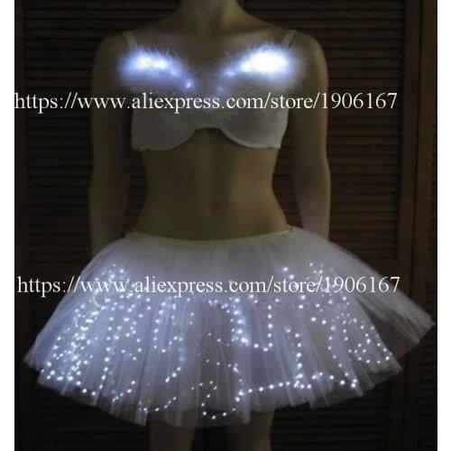 Led Luminous Sexy Bra And Skirt Suit LED Light Up Growing Evening Women Dress Stage Costume Party For Club Bar Christmas