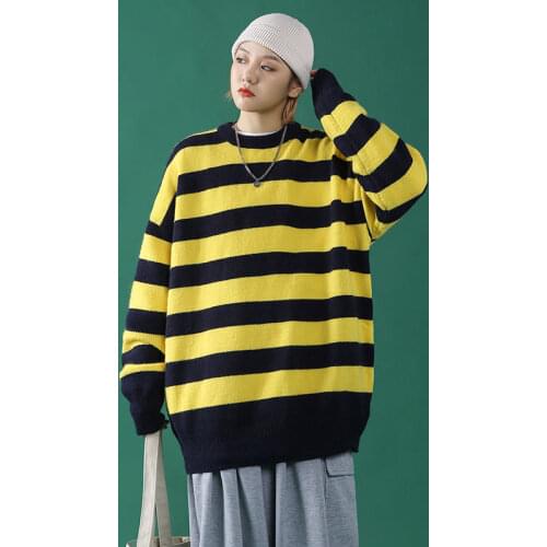 Winter Women Sweater And Pullovers Trend Loose Long Sleeve Pull Femme Stripe Pullover Casual Knitted Sweater