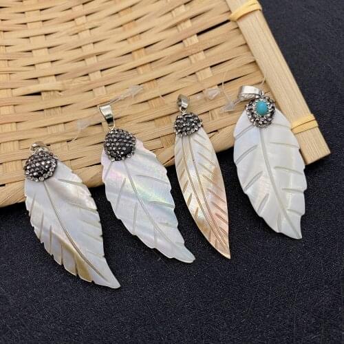 1 Piece of Natural Freshwater Shell White Wing-shaped Shell Pendant with Diamonds DIY Necklace and Earring Making Supplies