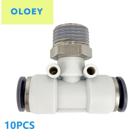 10PCS PEB Male Branch tee Port size OD:4 6 8 10 12mm Thread1/8" 1/4" 3/8" 1/2"BSP male Airtac type pneumatic fittings joint