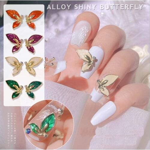 10PCS, Nail Art Gold Alloy Colorful Shiny Butterflys For Nail Tips Decorations