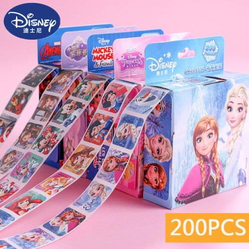 200PCS/Box Disney Cartoon Frozen Elsa Anna Princess Stickers Minnie Mickey Marvel Portable Children Student Rewards Sticker Toys