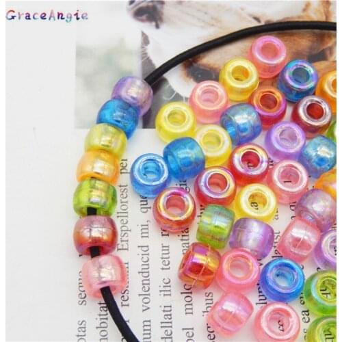 200pcs Transparent Multicolor Mix Plastic Beads 6x9mm Spacer Beads Charm Rondelle Loose Beads for DIY Bracelet Necklace Jewelry