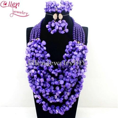 2016 New Indian Full Nigerian Wedding Beads Jewelry Set Purple African Beads Jewelry sets Coral Beads Necklace Sets E1120