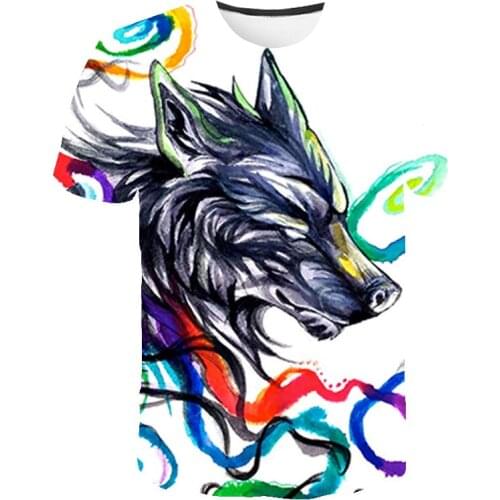 2021 Summer New Scary Wolf Boys Clothes 3D Printing Short-Sleeved Hip-Hop Loose Round Neck Mens t-shirt Ferocious Animal Tops