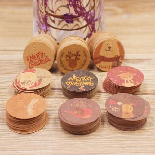 3cm round shape 100pcs Vintage kraft christmas paper gift hang tag for christmas favors/baby toy display package party suppiles