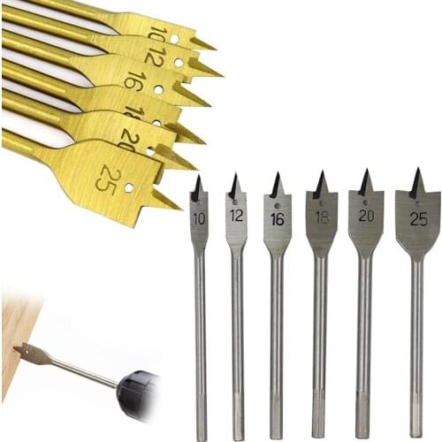 6pcs Flat Wood Drill Bit Set Hex Shank Boring Bit For Wood PCB Plastic Hardwood Board Hole Saw Drilling Woodworking Tools