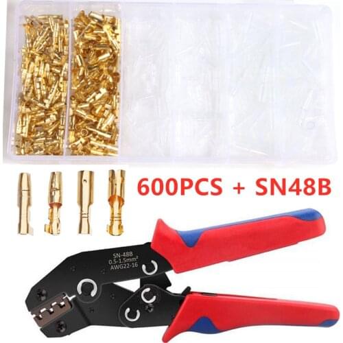 600PCS Bullet Terminals Car Auto Motorcycle Crimp Terminals Electrical Wire Connectors Bullet Connectors SN48B Crimping Kit