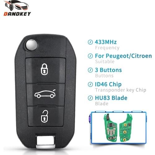 Dandkey 5pcs 433MHz ID46 Chip HU83 VA2 Car Remote Key For Peugeot 208 2008 301 308 5008 508 For Citroen C4L HellaFlush Cactus