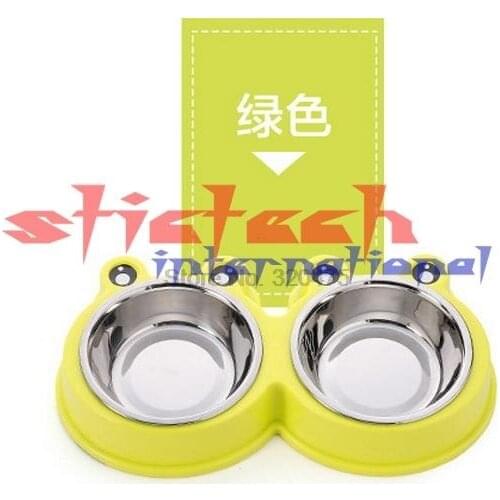 By dhl 50pcs Pet Cat Puppy Dog Bowel Food Dish Water Feeder Stainless Steel Double Bowels High Grade Anti-skid Pet Bowel