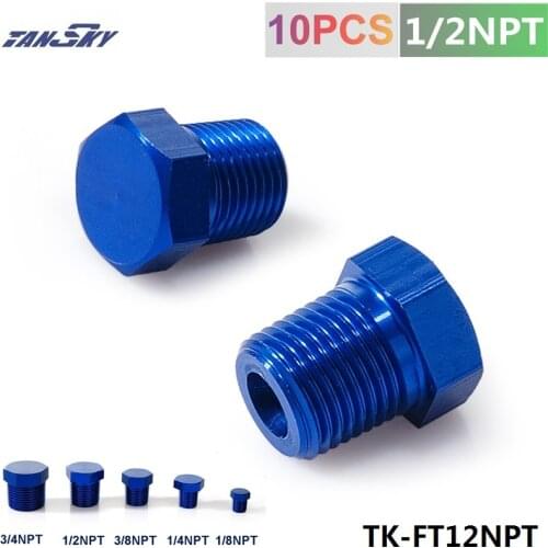 Oil Water Fitting 1/2" NPT Forged Carbon Aluminum Hex Head Plud Cap Threaded Blue TK-FT12NPT