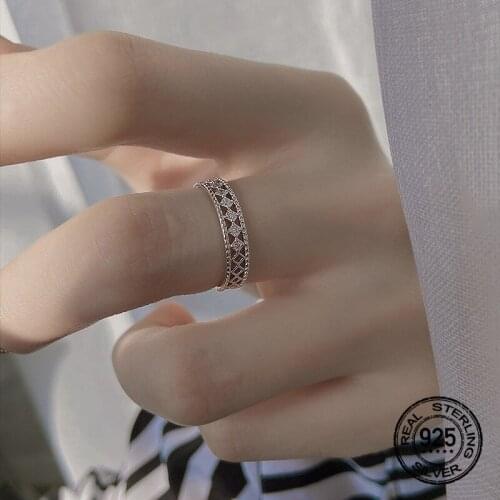 S925 Silver Rings Double-layer Hollow Geometric Zircon For Women Opening Adjustable Korean Fashion Trendy Female Jewelry INEFFA