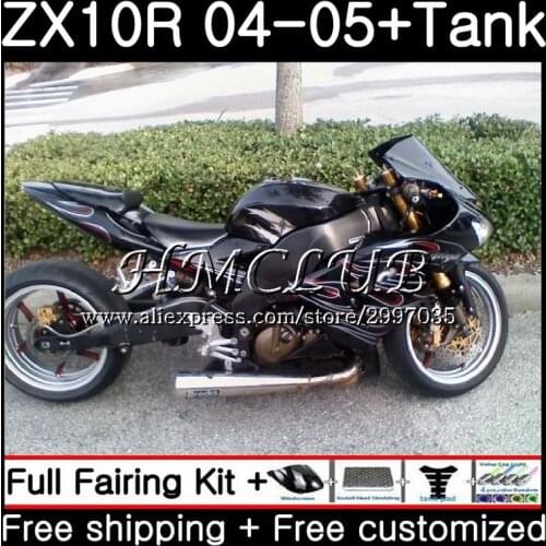 Body +Tank For KAWASAKI NINJA ZX1000 C ZX 10 R Red flames hot ZX-10R 2004 2005 60HC.10 ZX1000C ZX10R 04 05 ZX 10R 04 05 Fairings