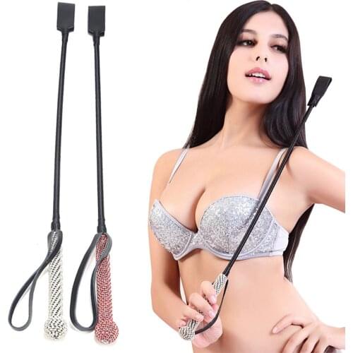 Cosplay Spanking Leather Whip With Rhinestone Sword Handle For Women Couples Bdsm Riding Crop Horse Lash Knout Fetish Sex Toys
