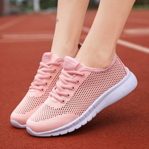 Summer Women Sneakers 2021 Breathable Mesh Light Lace Up Flat Casual Sport Running Shoes Woman Purple Pink White Tennis Female