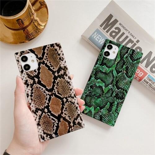 Square Right Angle Anti-fall Phone Case For iPhone 12 11 Pro Max 12 Mini XR XS Max 8 7 Plus Serpent Snake Print Soft Back cover
