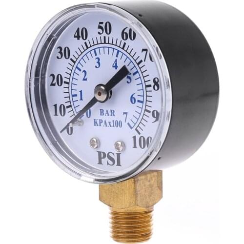 Water Pump Pressure Gauge 1/4'' NPT Thread 0-100 PSI 0-7 Bar Water Air Gas Pressure Monitor Meter U4LB