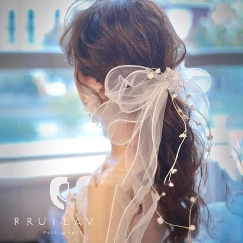 New bride wedding headdress net yarn handmade veil beautiful temperament side clip wedding bow wave hairpin