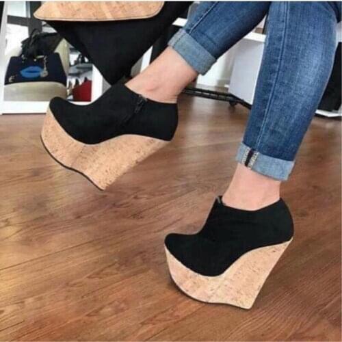 SHOFOO shoes,Beautiful fashion womens shoes, suede, about 15 cm wedges womens shoes, round toe pumps. Womens high heels