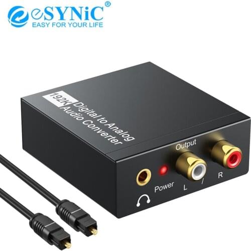 ESYNiC DAC Converter Coaxial Toslink To RCA Analog 3.5mm Headphone Jack Audio Adapter 192kHz Digital To Analog Audio Converter