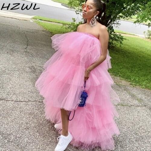 Puffy Baby Pink High Low Party Dresses Cheap Tulle Skirts Elastic Waist Ruffle Tiered Women Tutu Skirt Cocktail Prom платье