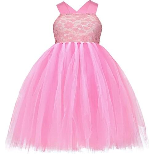 Pink Flower Girl Dresses for Weddings Backless Lace Embroidery Kids Tulle Tutu Dress Gown Girls Birthday Party Princess Costume