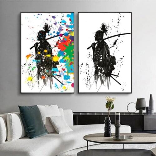 Self-adhesive Wall Stickers Japanese Ronin Posters Wall Art Pictures Figure Paintings for Living Room Decoration