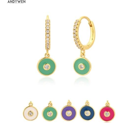 ANDYWEN 925 Sterling Silver Gold Turquoise Piercing Drop Earring Pendiente Fashion Crystal Jewelry For Women Party Luxury