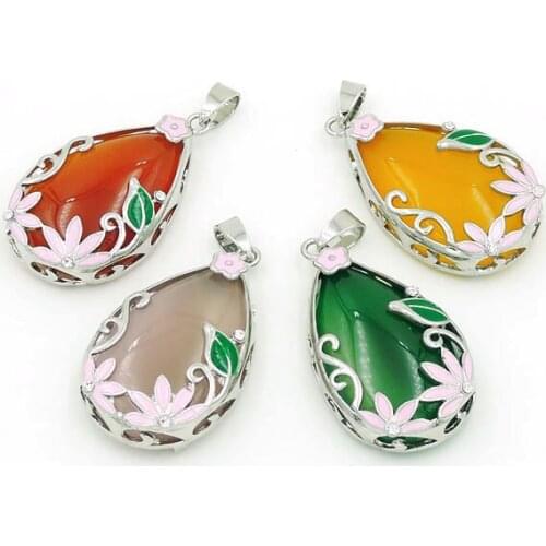 Mixed Colors Agat e Drop Pendants Settings Of Plating Platina With Enamelling 40*25 mm