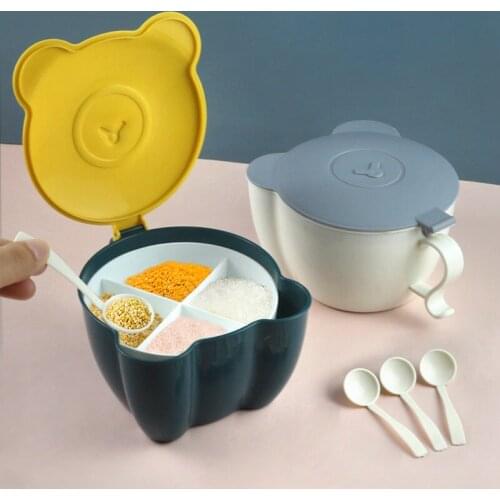 Creative Plastic Multi-Grid Spice Jar with Spoon Lid Kitchen Condiment Container Seasoning Box Household Salt and Pepper Shakers