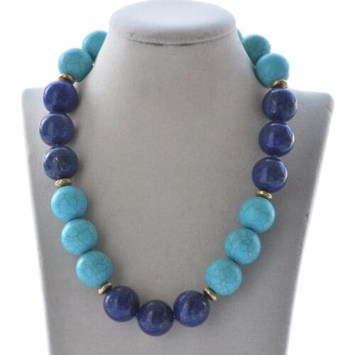 Z10697 19" 20mm Round Blue Turquoise Lapis lazuli Bead Necklace