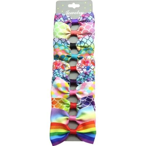 10PCS/SET With Card Fish Scale Boutique Grosgrain Ribbon Girl Bows Hair Clips Bow Hair Accessories Creativity Hairpin Headwear