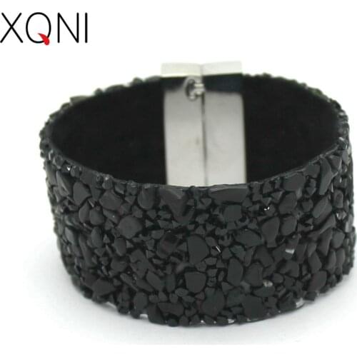 XQNI Brand High Quality Girls Charm Bracelets Jewelry Fashion Wedding Wrap Leather Bracelets With Stone Women Bracelet Bangles