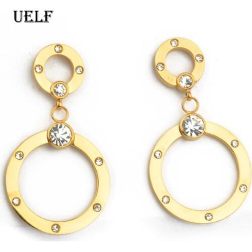 Uelf Fashion Statement Earrings 2019 Big Geometric Round Earrings For Women Zirconia Dangle Earrings Drop Earing Modern Jewelry