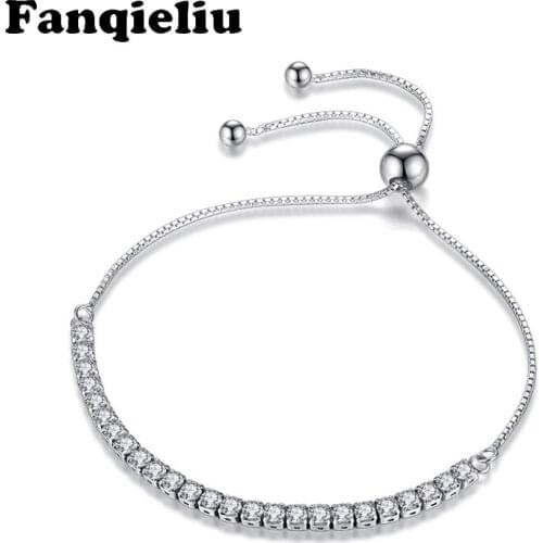 Fanqieliu 925 Sterling Silver Bracelets For Women Free Adjustable Zircon Charm Crystal Bracelet Woman Chain Bracelets FQL20343
