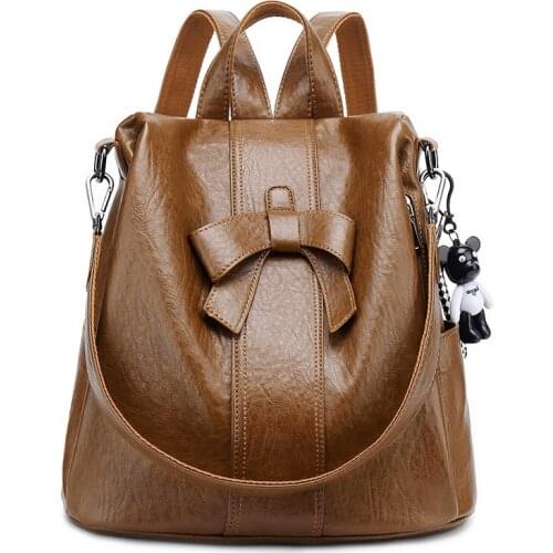 Backpack 2020Womens Ladies Girl Spring Fashion Waterproof Solid Color Bow Simple All-match Anti-theft Cute Travel Outdoor